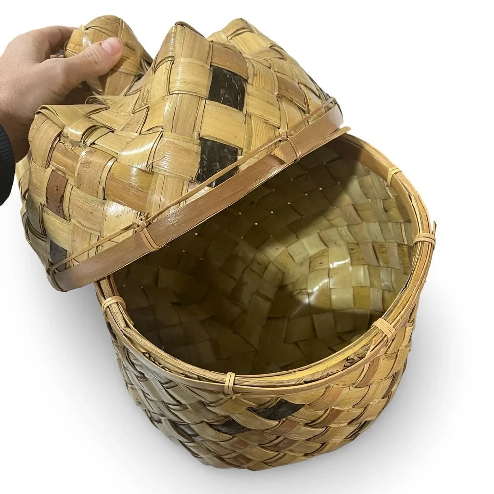 Large Vintage Handwoven Lidded Basket